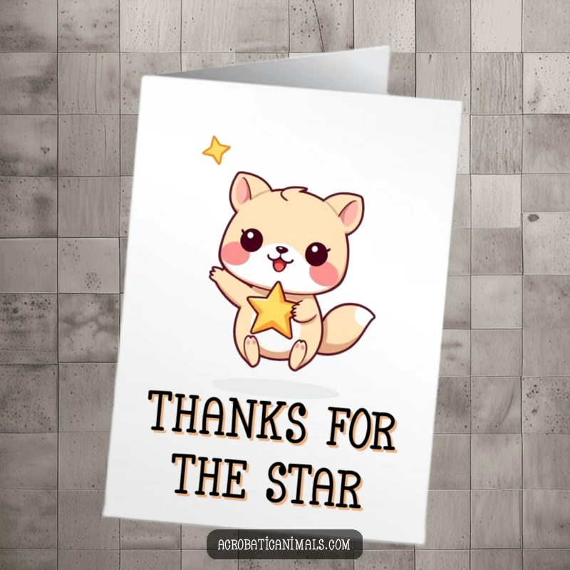 Funny Free Printable Thank You Card: Small animal holding a star steady, expressing thankful gratitude.