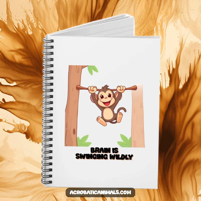 Funny notebook featuring an energetic monkey swinging, ideal for notes and ideas with a dose of adventurous humor. Great gift.