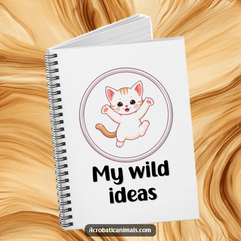 Funny Kitten Hula Hoop Notebook with a cute kitten mid-hoop jump, perfect for jotting down notes with a dose of humor.