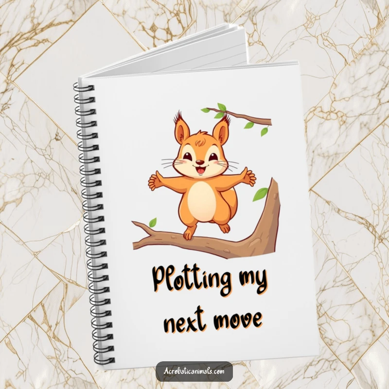 Funny squirrel notebook featuring a dynamic leap, encouraging creative thinking and adding a playful touch, a great funny gift.