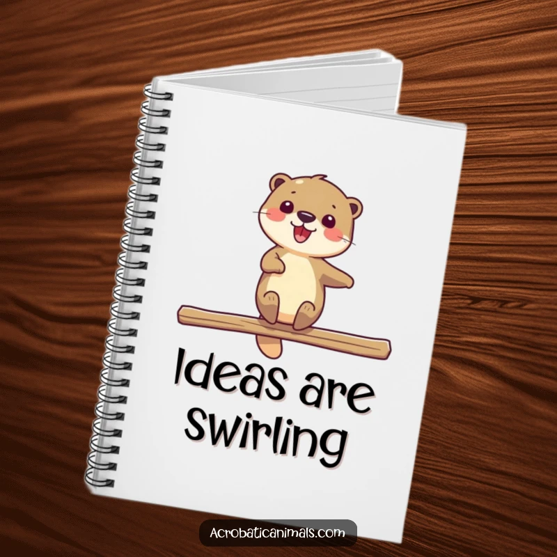 Funny notebook with a delighted otter spinning on a beam, perfect for notes and ideas with pure aquatic joy. Great gift.