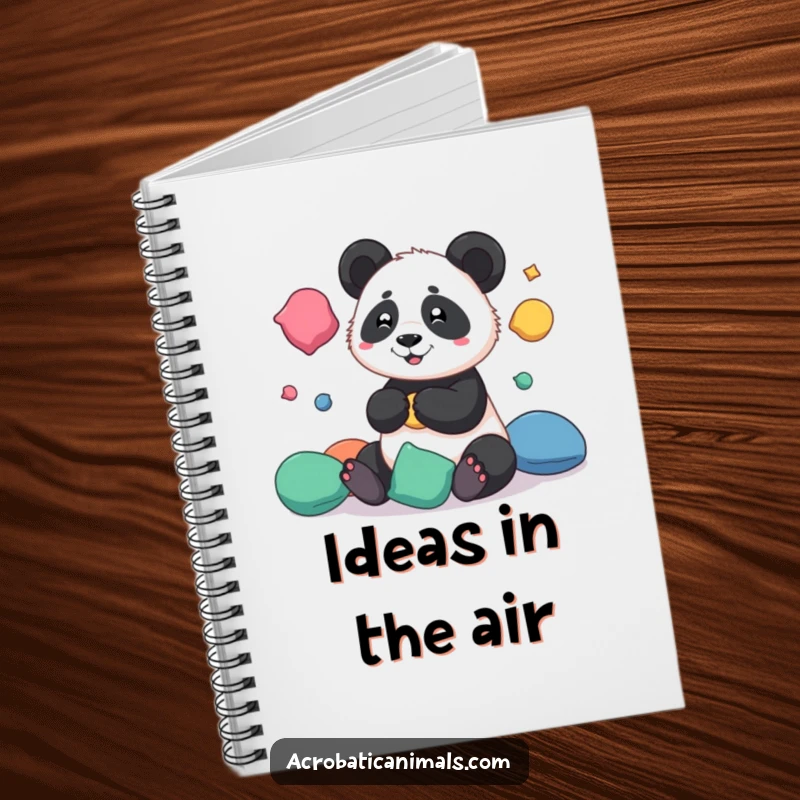 Funny notebook featuring a playful panda juggling colorful beanbags, designed for creative expression and note-taking.