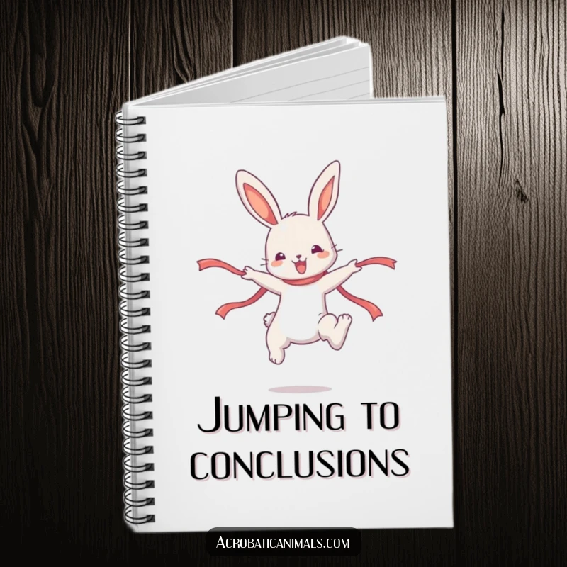Funny Bunny Notebook: A cute bunny character executing a high jump with a ribbon, inspiring creative writing.