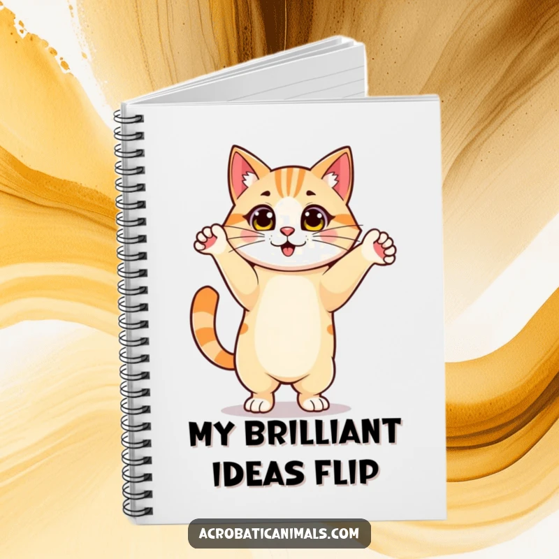 Funny notebook with a proud cat in a handstand, perfect for jotting notes with a touch of yoga-inspired humor. Great gift.