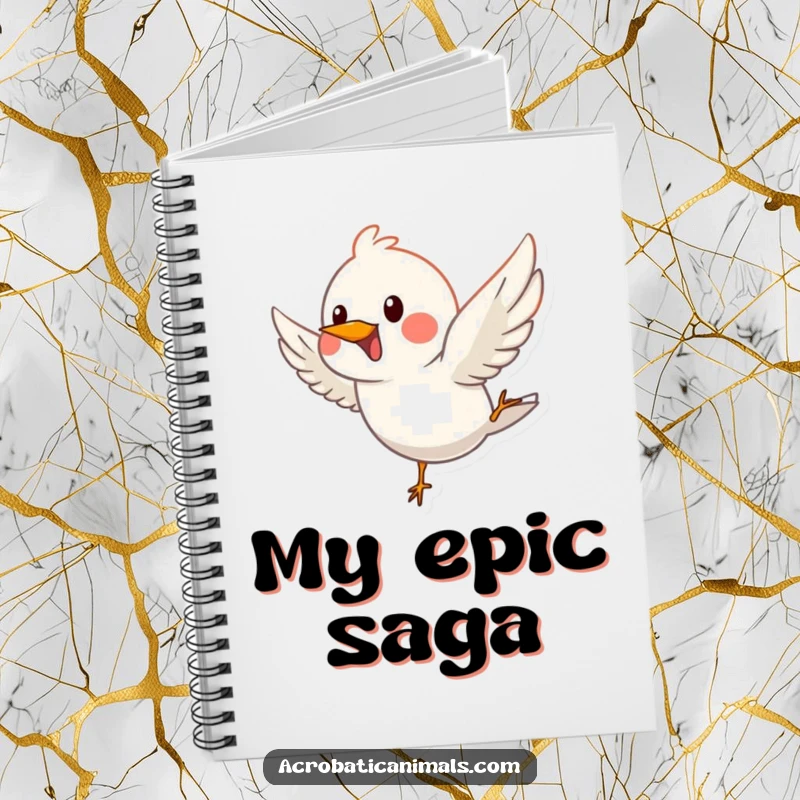 Funny notebook cover with a happy bird in a graceful dive, perfect for capturing soaring thoughts.