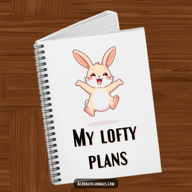 Funny Rabbit High Jump Notebook with a happy rabbit mid-leap, ideal for jotting down notes with a boost of energy.