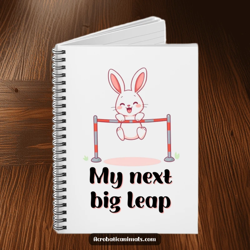 Funny rabbit notebook with a high jump theme, encouraging creativity and adding humor to note-taking, a perfect funny gift.