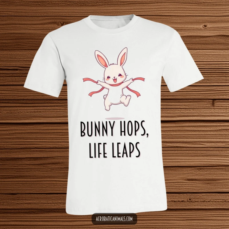 Funny Bunny T-Shirt: Cute bunny performs a graceful high jump with a ribbon, radiating athletic fun and charm.
