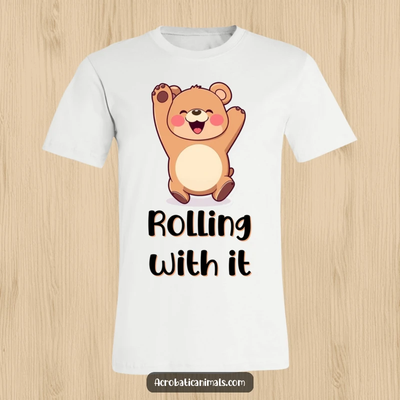 Funny Bear Smile T-Shirt: A happy bear captured mid-somersault with a wide, beaming smile, showcasing pure delight and playful movement.