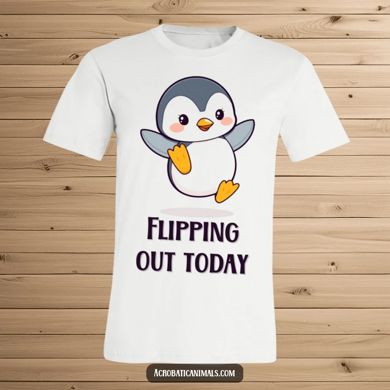 Funny Penguin Flipper Balance T-Shirt: A leaping penguin elegantly balancing on one flipper, capturing a moment of surprising agility and humor.