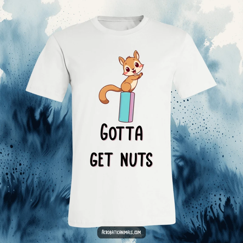 Funny squirrel climbing t-shirt, depicting a determined squirrel ascending a colorful bar. Humorous apparel for goal-getters, great gift.