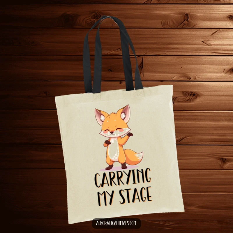 Durable funny tote bag showcasing a small fox striking a dramatic dance pose, perfect for carrying items with theatrical flair.