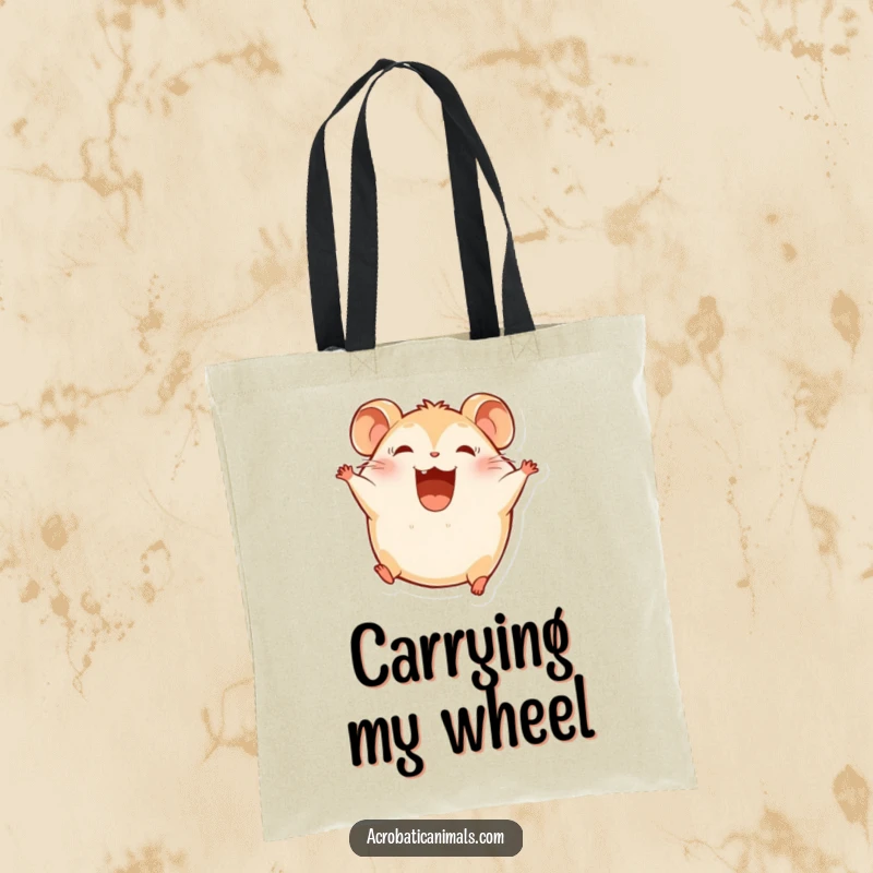 Funny Hamster Tote Bag: A round hamster character somersaults joyfully, ready to carry your items.