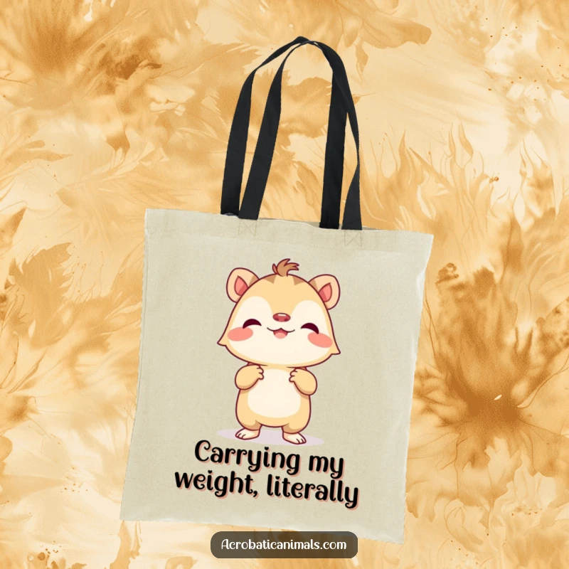 Funny Tote Bag: A tiny creature proudly doing a handstand, perfect for carrying items with a humorous flair.
